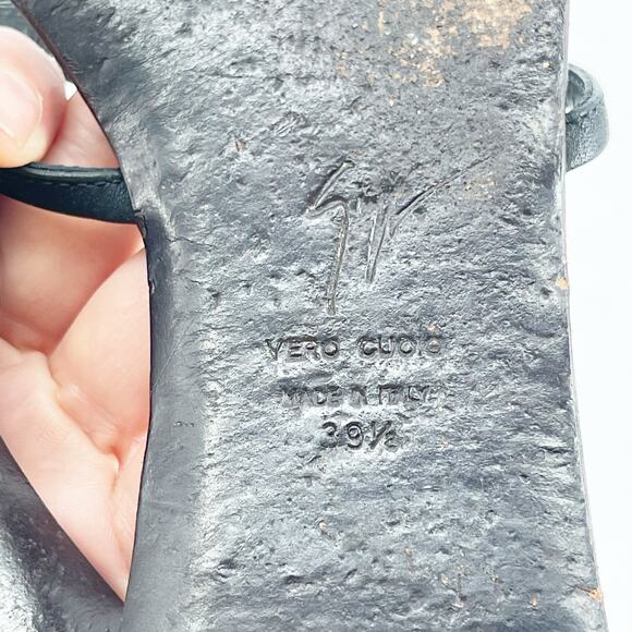 Giuseppe Zanotti Black Fishbone Embellished Flat Ankle Strap Sandals IT 39.5 - Picture 14 of 14